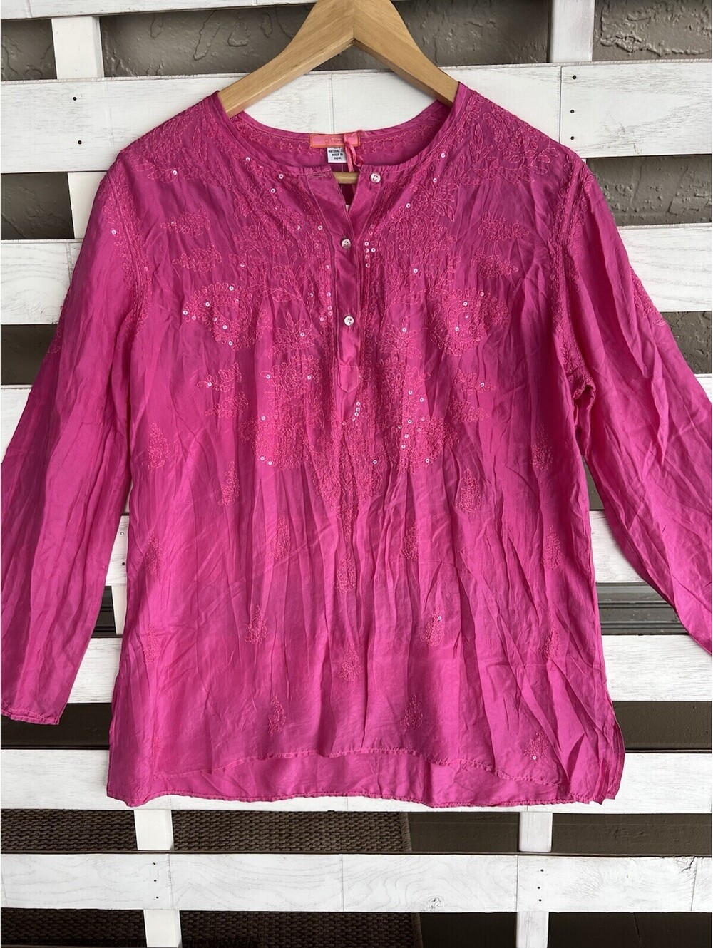 New Glam Souls Pink Silk Women Kurta Shirt Top Sequence Size M